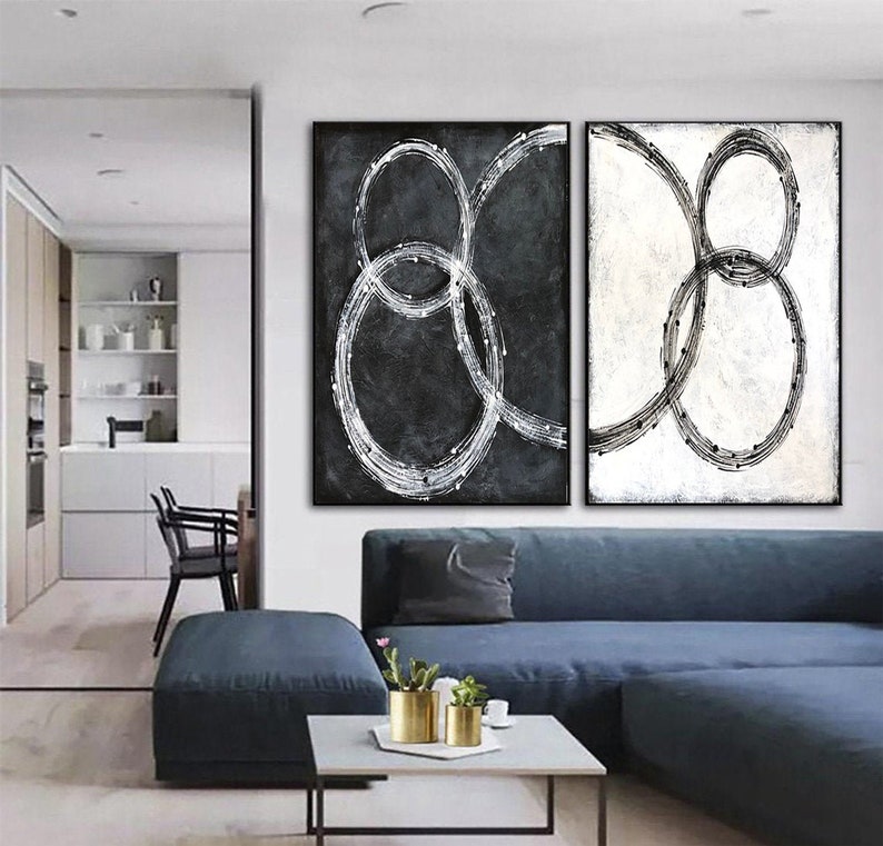 Large Wall Painting Black and White Painting Abstract Black Etsy