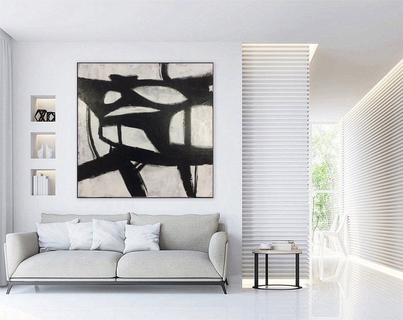 Abstract Black And White Textured Painting On Canvas in Franz Kline Style Large Modern Minimalistic Art for Original Wall Decor from Ukraine image 2