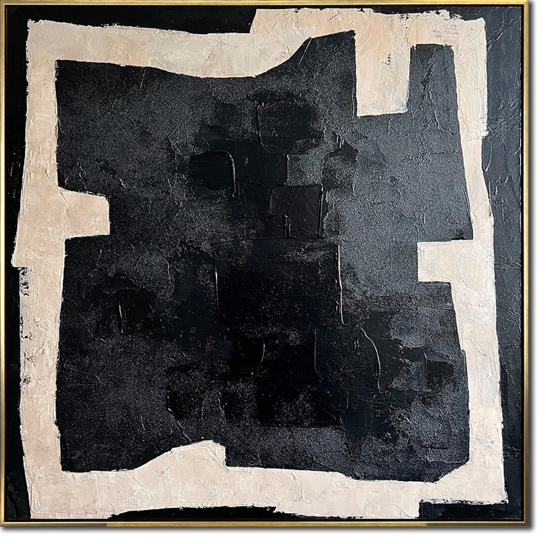 Large Original Abstract Oil Painting Black and White Painting on Canvas ...