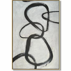 Modern Geometric Wall Decor Minimalist Painting Abstract Black and White Line Art Large Monochrome Canvas for Contemporary Home