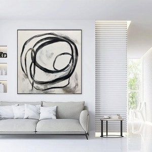 Large Abstract Black and White Circles Paintings on Canvas - Etsy