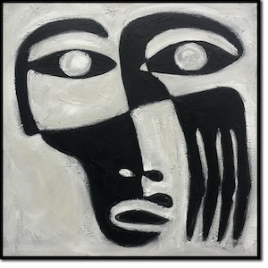 Abstract Face Painting Figurative Art Abstract Black and White Artwork Personalized Painting Wall Art Contemporary Art Bedroom Decor