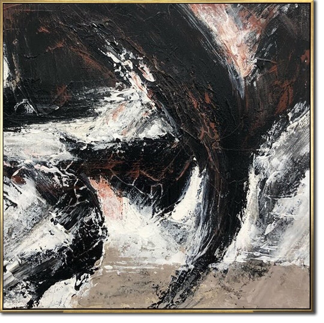 Curated visual reference: Gallery Detail: Large Abstract Black And White Painting Textured Canvas Wall Art
