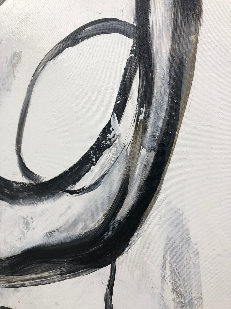 Extra Large Paintings On Canvas Abstract Art Black And White Circle Painting Modern Wall Art Oil Painting White Artwork For Living Room