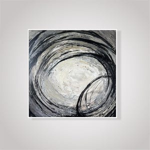 Original Abstract Circles Paintings On Canvas, Monochrome Artwork, Modern Black And White Art, Custom Oil Painting for Office Decor 28&quot;x28&quot;