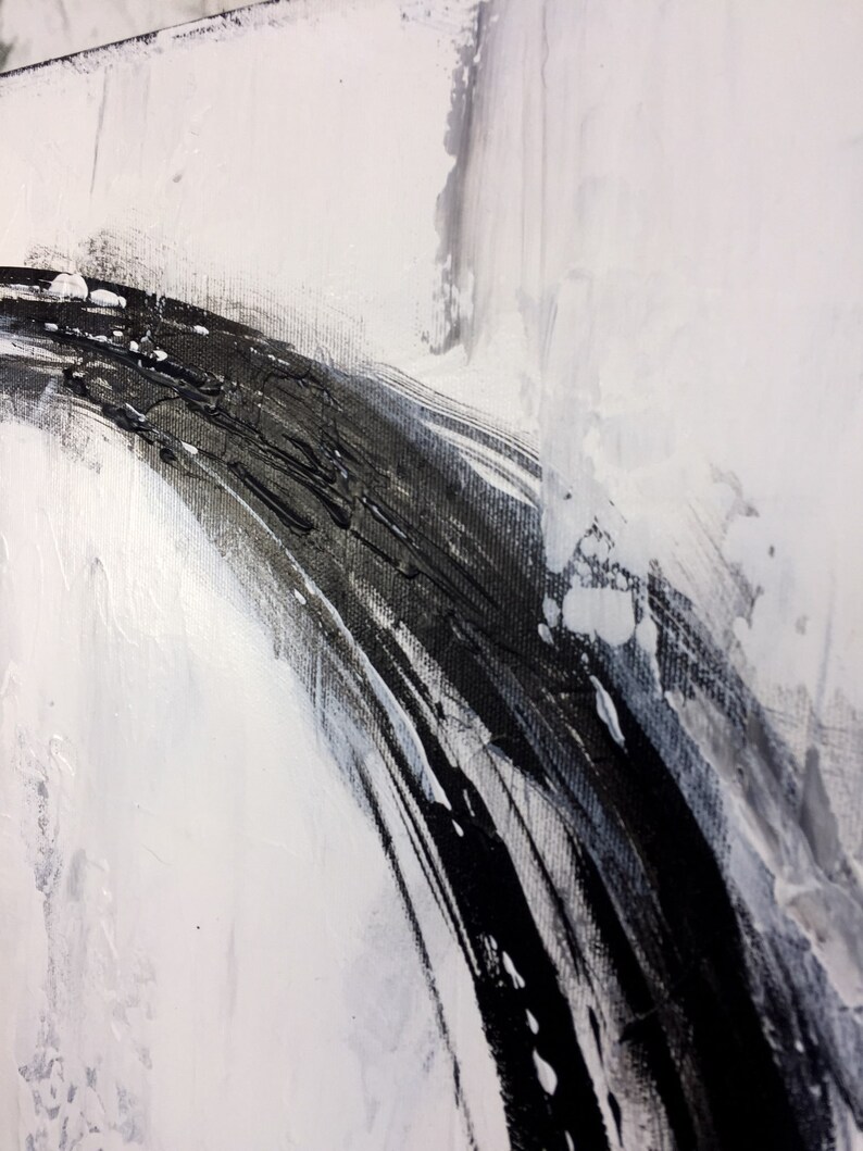 Circle Canvas Painting Black White Abstract Minimalism Artwork Etsy