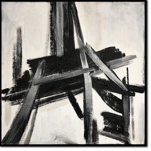 Dipinto astratto in bianco e nero, arte murale moderna, opera d&#39;arte minimalista, decorazione murale espressionista monocromatica, pittura murale per soggiorno