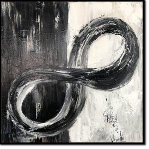 Large Original Infinity Symbol Paintings On Canvas Bold Black and White Abstract Shapes Art Textured Handmade Painting for Home Wall Decor