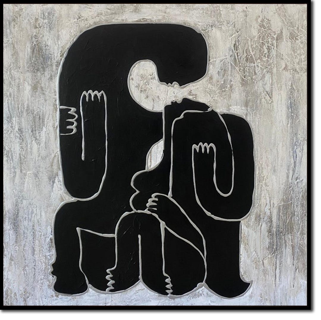 Abstract Human Figures Black and White Minimalist Paintings on Canvas ...