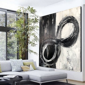 Abstraktes Infinity-Symbol Gemälde auf Leinwand Original Schwarzweiß Kunst Modernes Ölgemälde Strukturierte Handgemalte Kunst für Indie-Raum-Dekor Bild 5