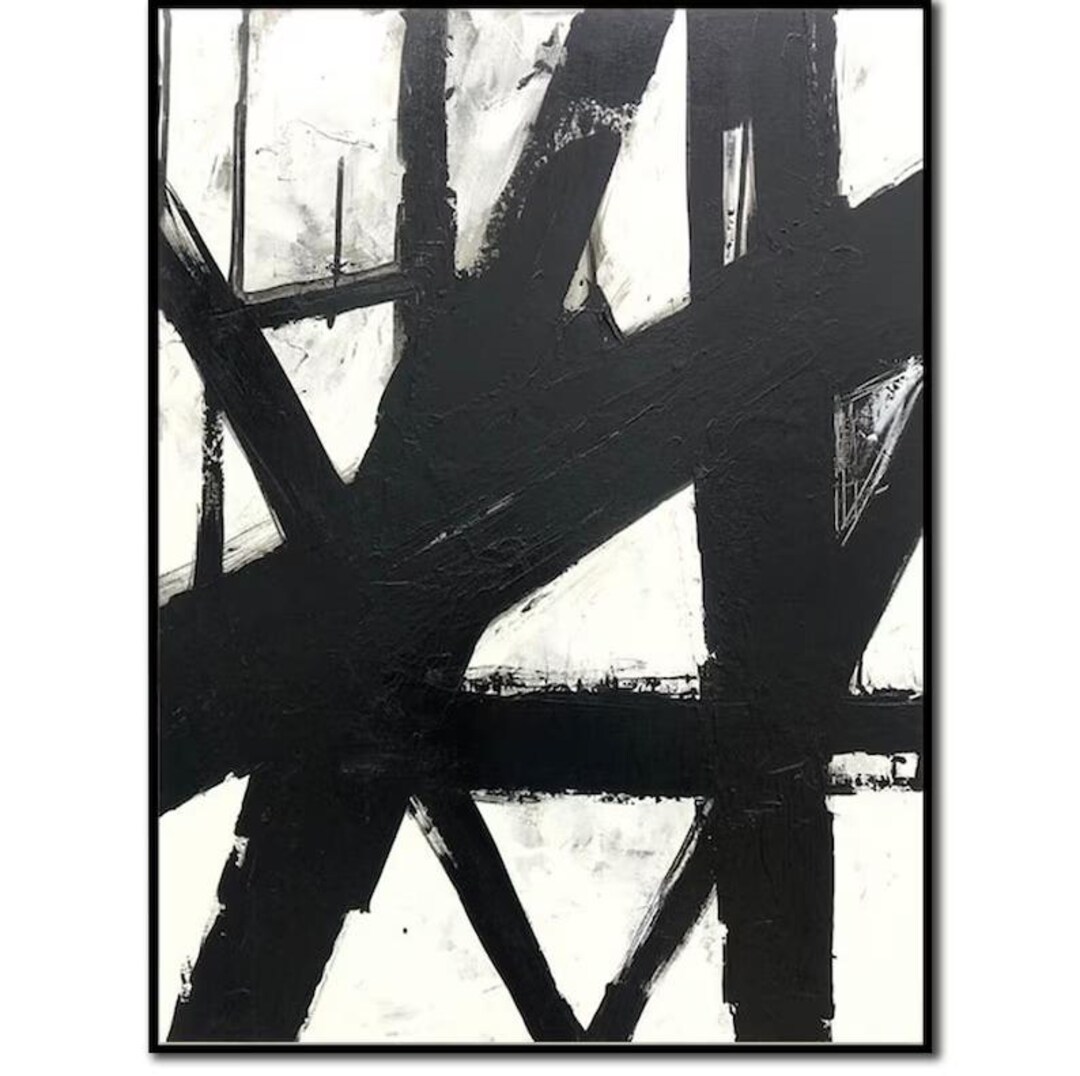 Large Abstract Black and White Oil Paintings on Canvas Line Wall Art ...