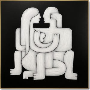 Modern Abstract Lovers Embrace – Black & White Painting
