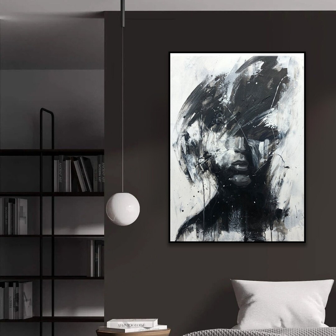 Beauty in black and white - Original vertical black and white abstract  painting - Ready to hang Art Print