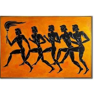Dynamic Running Figures Aesthetic Modern Art Greek-Inspired Art Torchbearers Art Custom Oil Painting