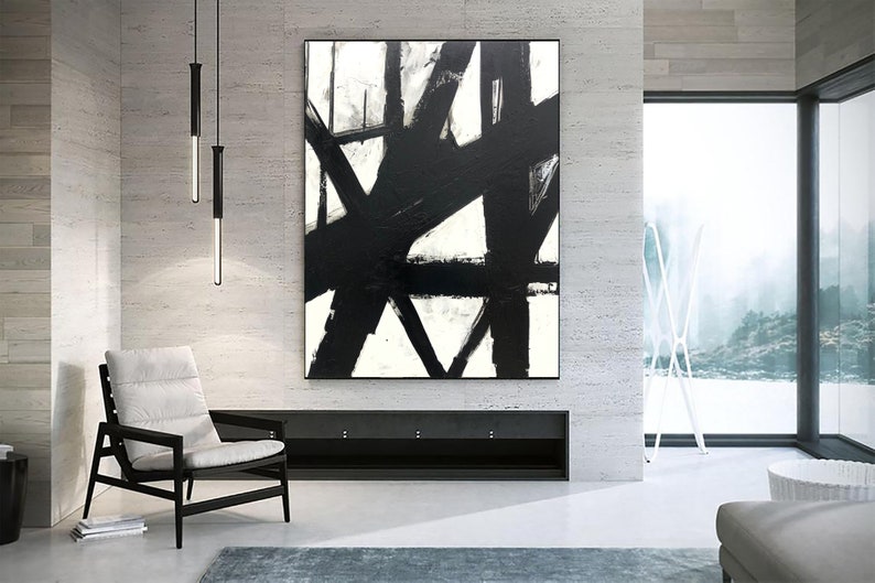 Large Abstract Black and White Oil Paintings on Canvas Line | Etsy