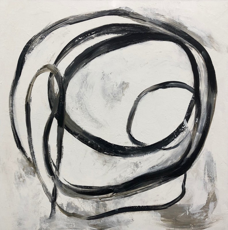 Extra Large Paintings On Canvas Abstract Art Black And White Circle Painting Modern Wall Art Oil Painting White Artwork For Living Room