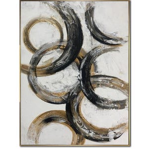 Large Abstract Circle Wall Art Modern Black and Gold Geometric Canvas Painting Minimalist Handmade Textured Home Decor Customizable Wall Art