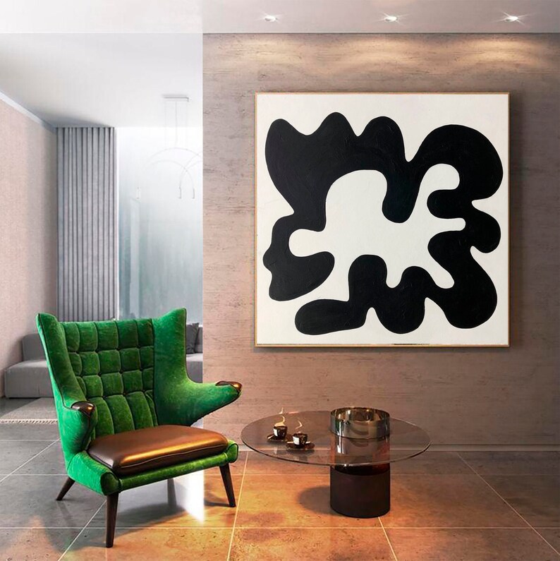 Original Abstract Shapes Art Black And White Paintings On Canvas Modern Fine Art Textured Oil Painting Creative Handmade Art for Indie Room image 1