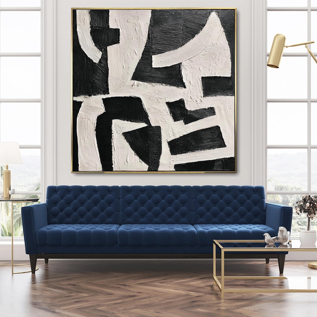 Textured Black White Abstract Canvas Art – Modern Geometric Statement ...