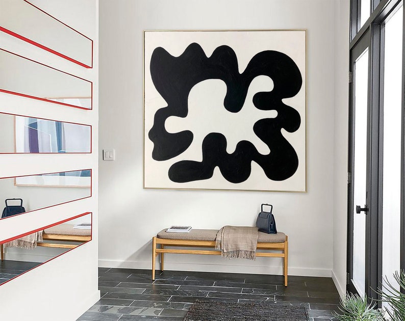 Original Abstract Shapes Art Black And White Paintings On Canvas Modern Fine Art Textured Oil Painting Creative Handmade Art for Indie Room image 4