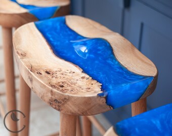 The Oak River Stool / Solid Oak Kitchen Island Bar Stool / UK Handmade