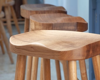 CLASSIC Oak stool/ Handmade to any height/ Solid Oak Kitchen Island Bar Stool /  2 Seat Sizes Available / UK Handmade