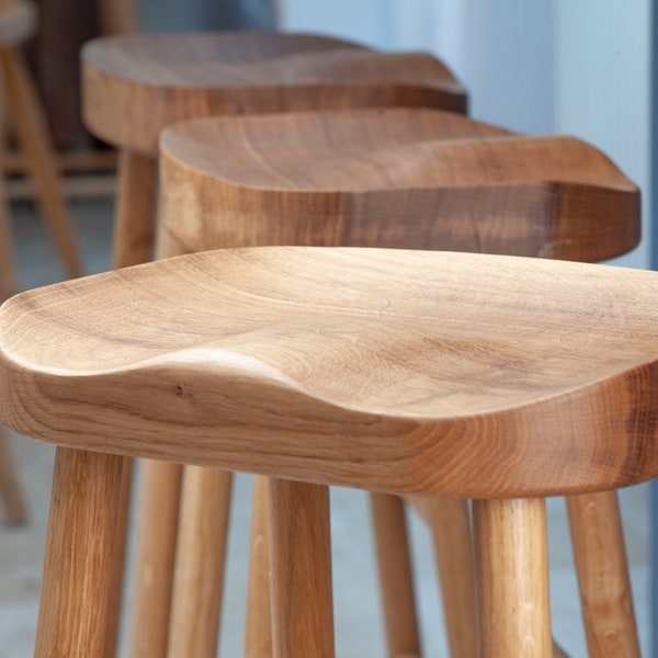 CLASSIC Oak stool/ Handmade to any height/ Solid Oak Kitchen Island Bar Stool /  2 Seat Sizes Available / UK Handmade