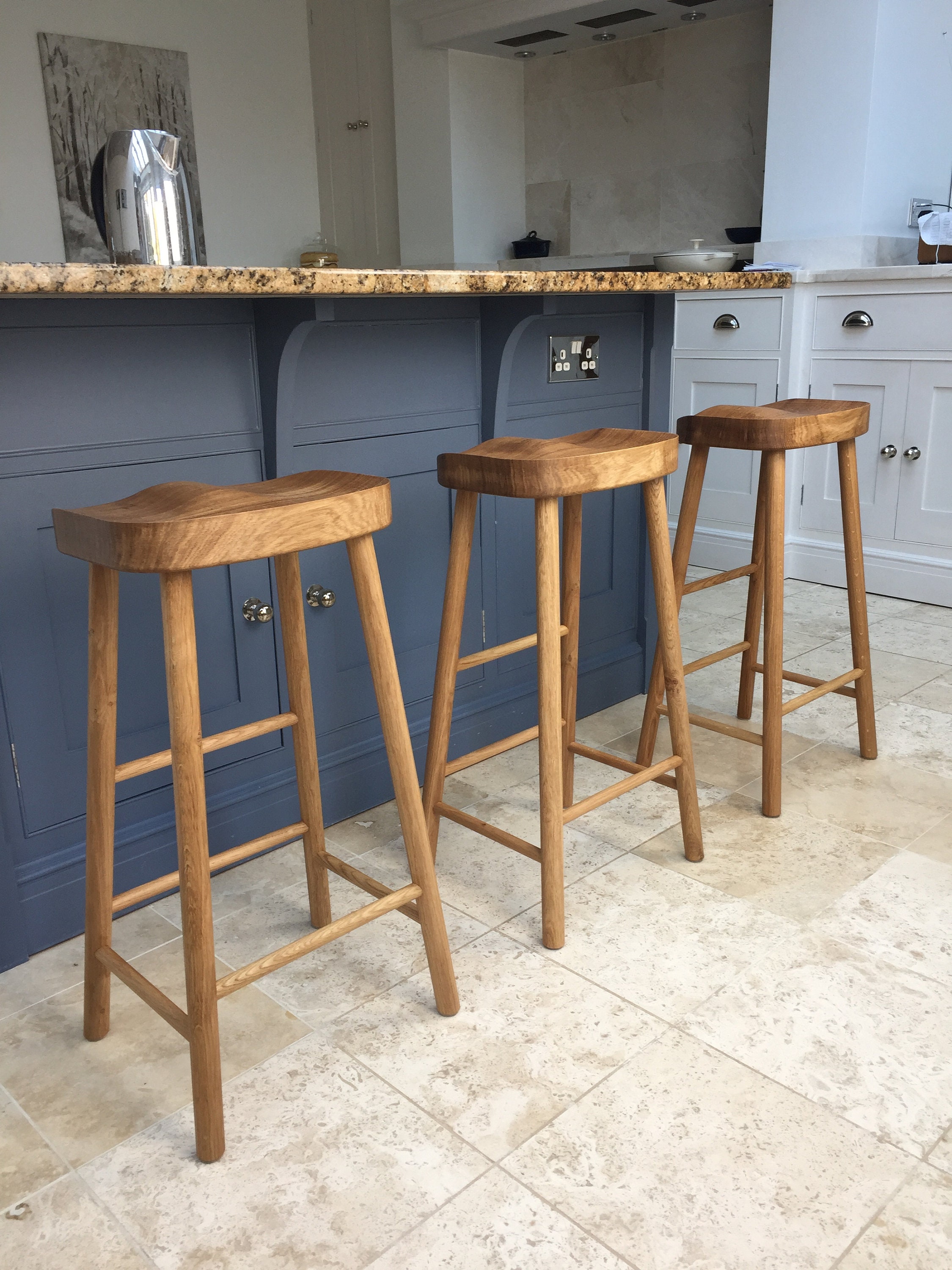 Solid Oak Kitchen Island Stool / MEDIUM Seat / 3 Sizes Etsy