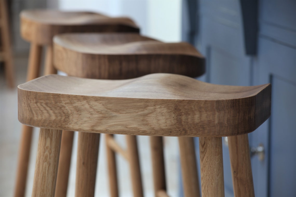 Solid Oak Kitchen Island Stool / MEDIUM Seat / 3 Sizes Etsy