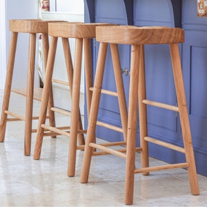 FARMHOUSE Oak Stool / Solid Oak Kitchen Island Bar Stool / UK Handmade