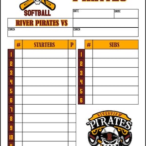 Custom Lineup Cards Baseball or Softball - 4 Part Carbonless