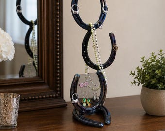 Horseshoe Jewelry Earring Holder | Handmade Jewelry Organizer / Ring, Necklace & Earring Display/ Rustic Vanity Decor