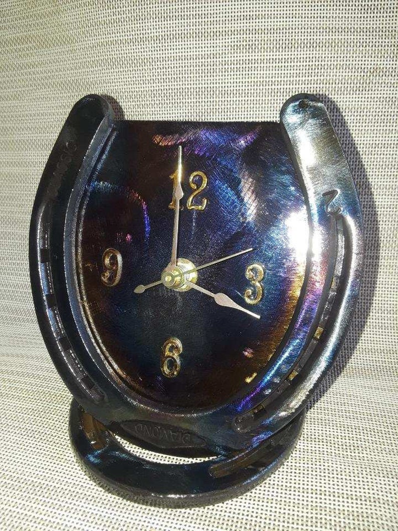 Horseshoe Self Standing Desk Counter Tabletop Clock Etsy