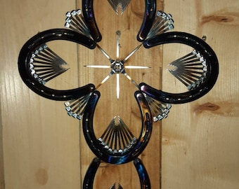 Horseshoe Wall Hanging Cross accented  with horseshoe nails Decor