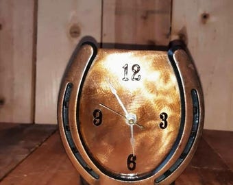 Horseshoe Self Standing Desk Counter Tabletop Clock Copper Finish