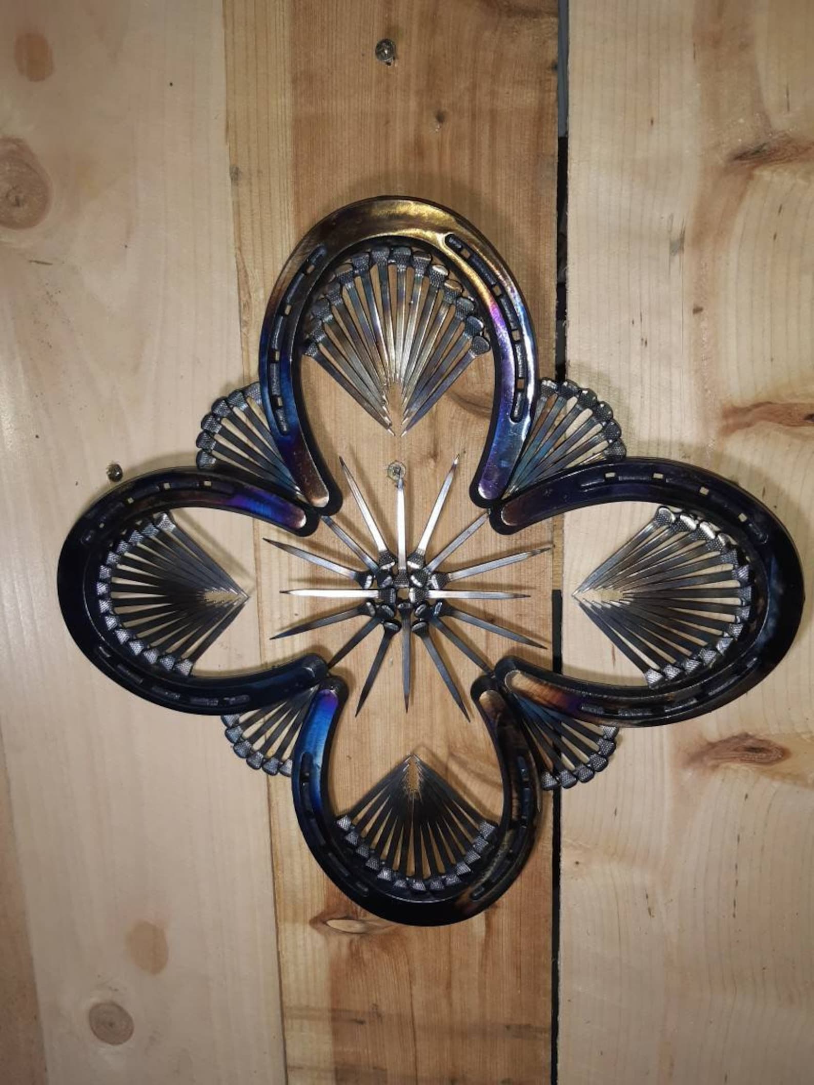 Horseshoe Wall Hanging Art Decor Accented With Horseshoe Nails Etsy