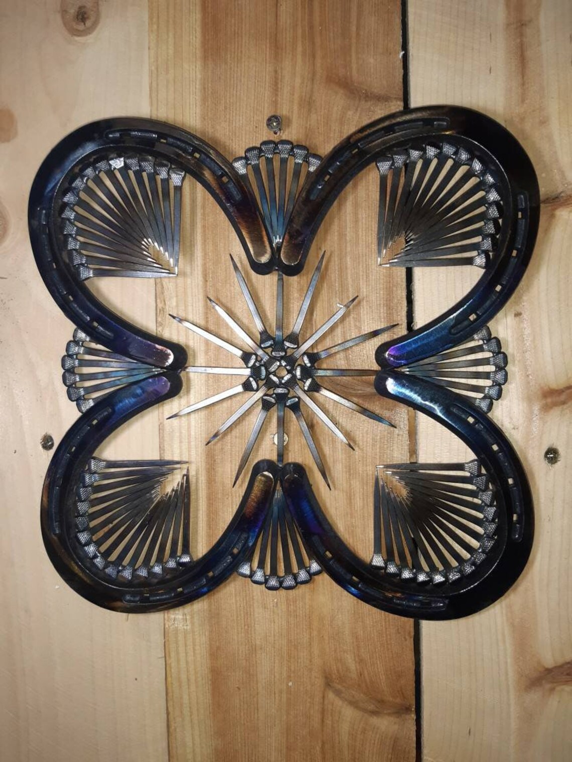 Horseshoe Wall Hanging Art Decor Accented With Horseshoe Nails Etsy