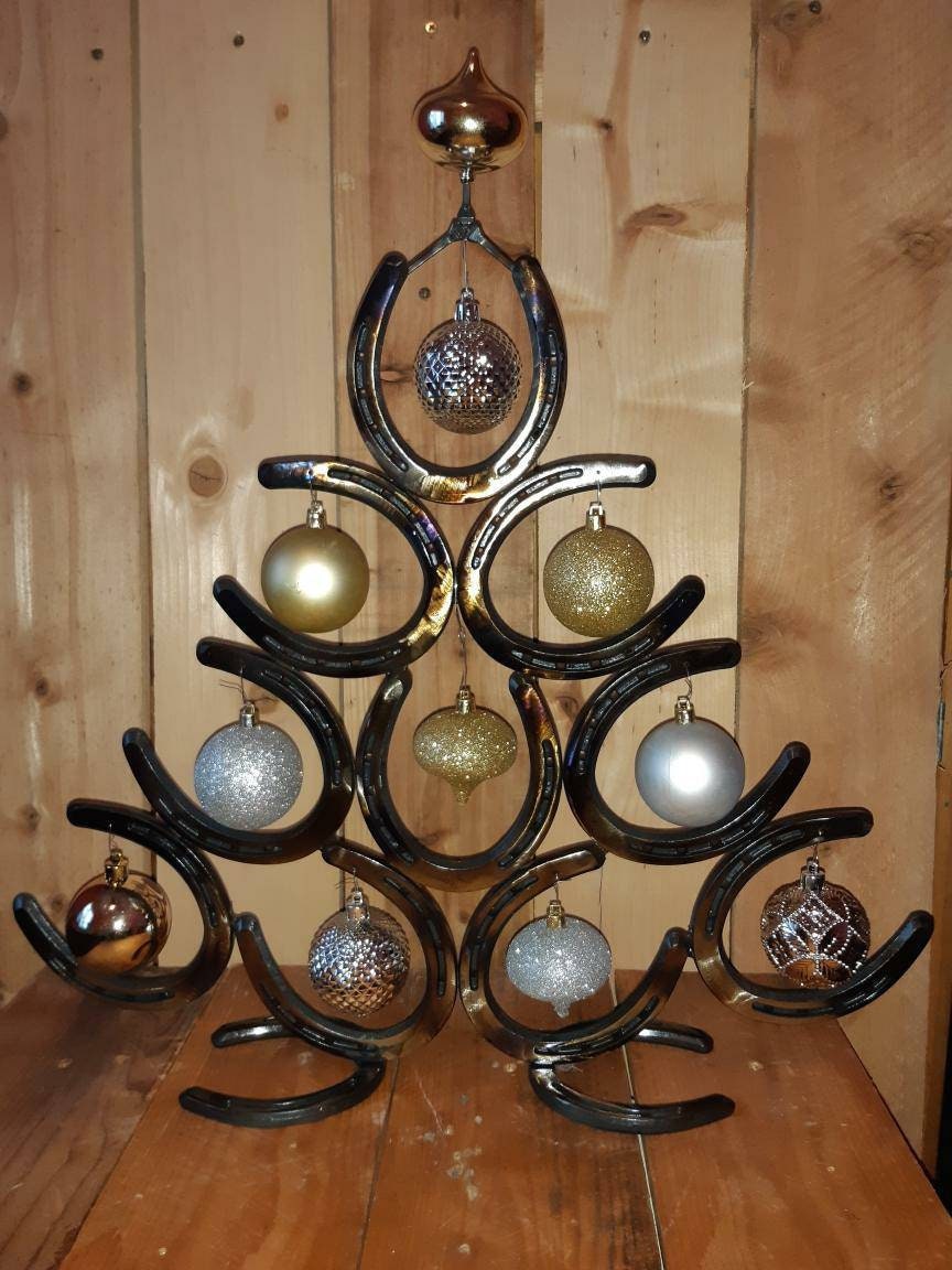 Rustic Horseshoe Christmas Tree with Star and Ornaments - Catch the luck