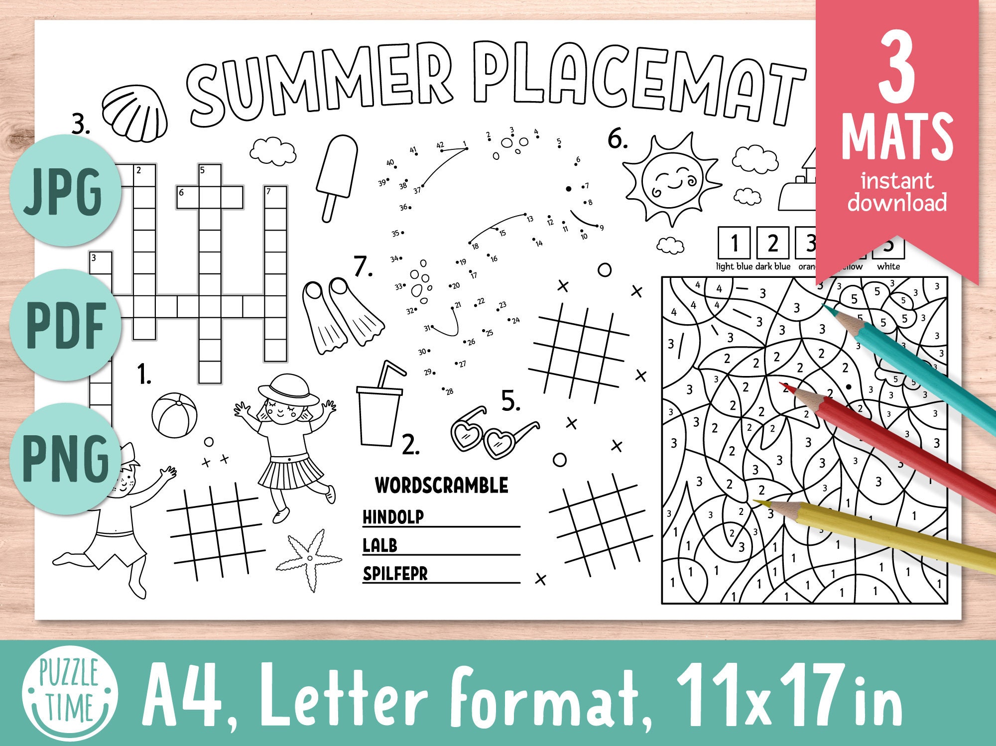 Summer placemat Summer activity mat Beach play mat Printable Etsy