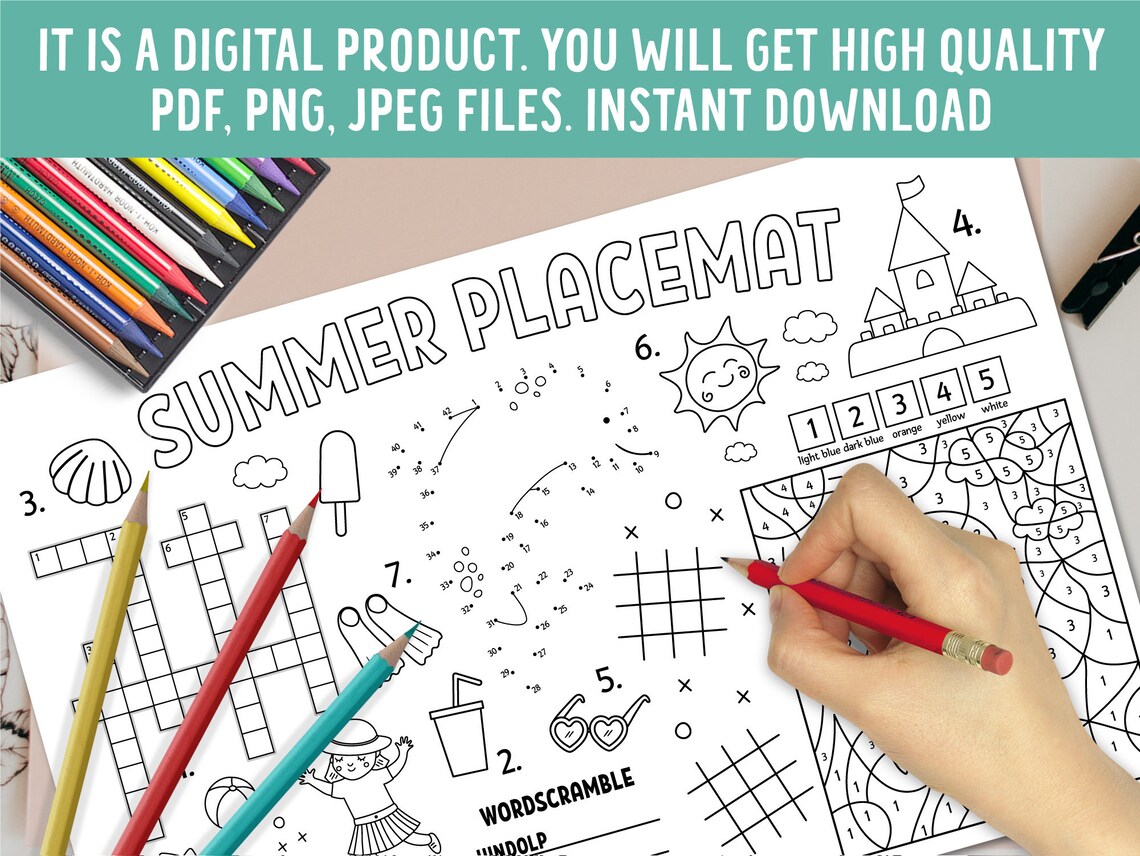 Summer placemat Summer activity mat Beach play mat Printable | Etsy