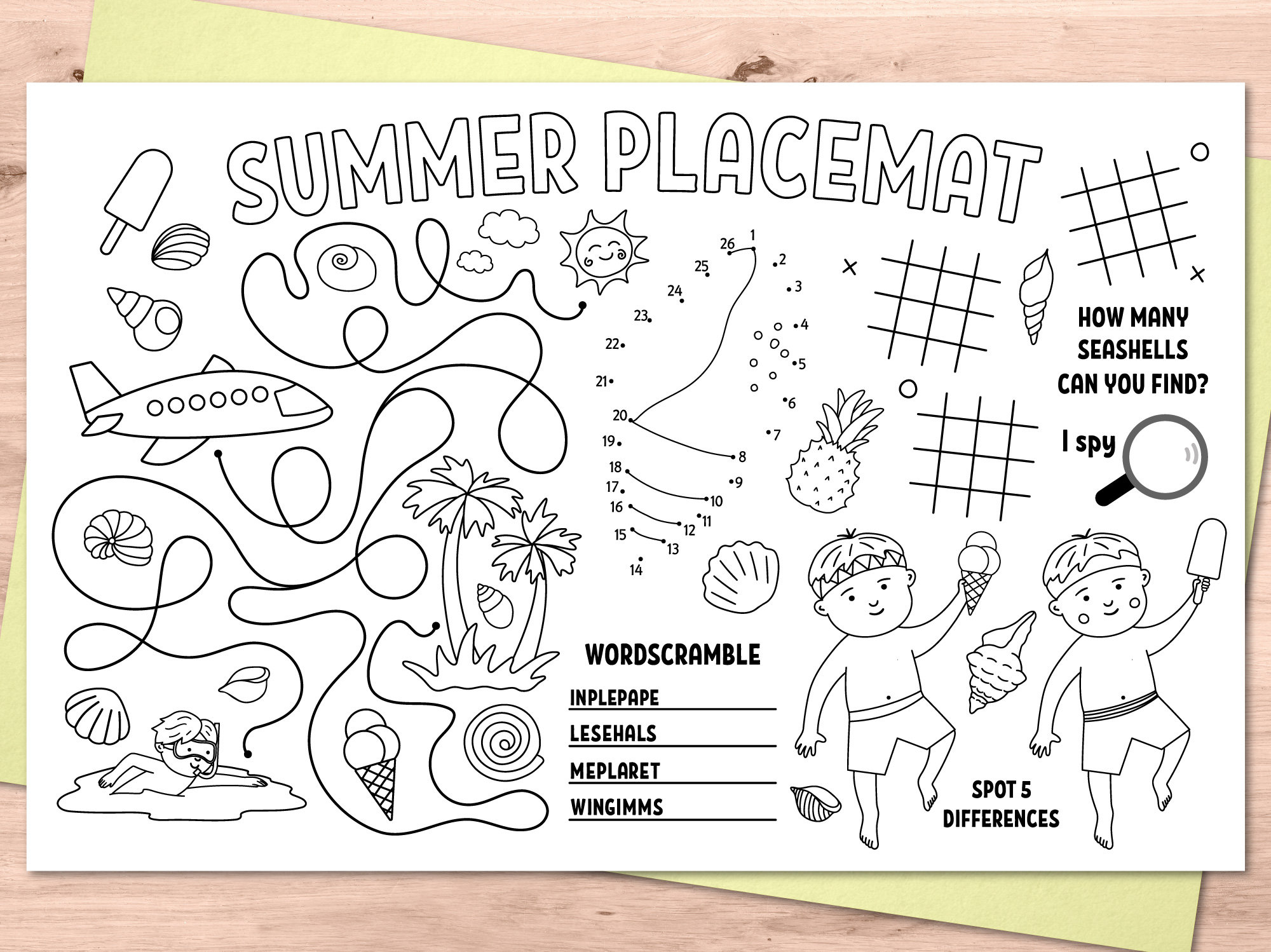 Summer placemat Summer activity mat Beach play mat Printable Etsy
