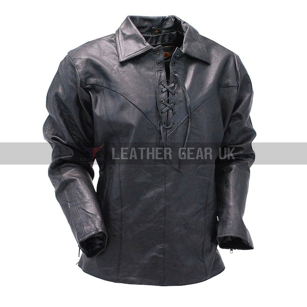 Chemise en cuir pour hommes faite à la main à lacets chemise en cuir de mouton véritable chemise gothique Steampunk chemise en cuir tenue de fête