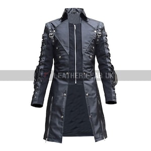 Mens Black Steampunk Leather Coat Real Cow Leather Gothic Long Coat Handmade Real Leather Trench Coat