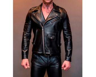 Mens Leather Jacket Genuine Lamb Skin Biker Jacket Handmade Black Leather Motorcycle Jacket