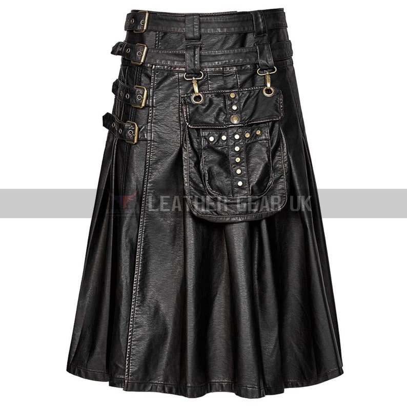 Mens Leather Cargo Kilt real Cow Leather Steampunk Kilt Etsy