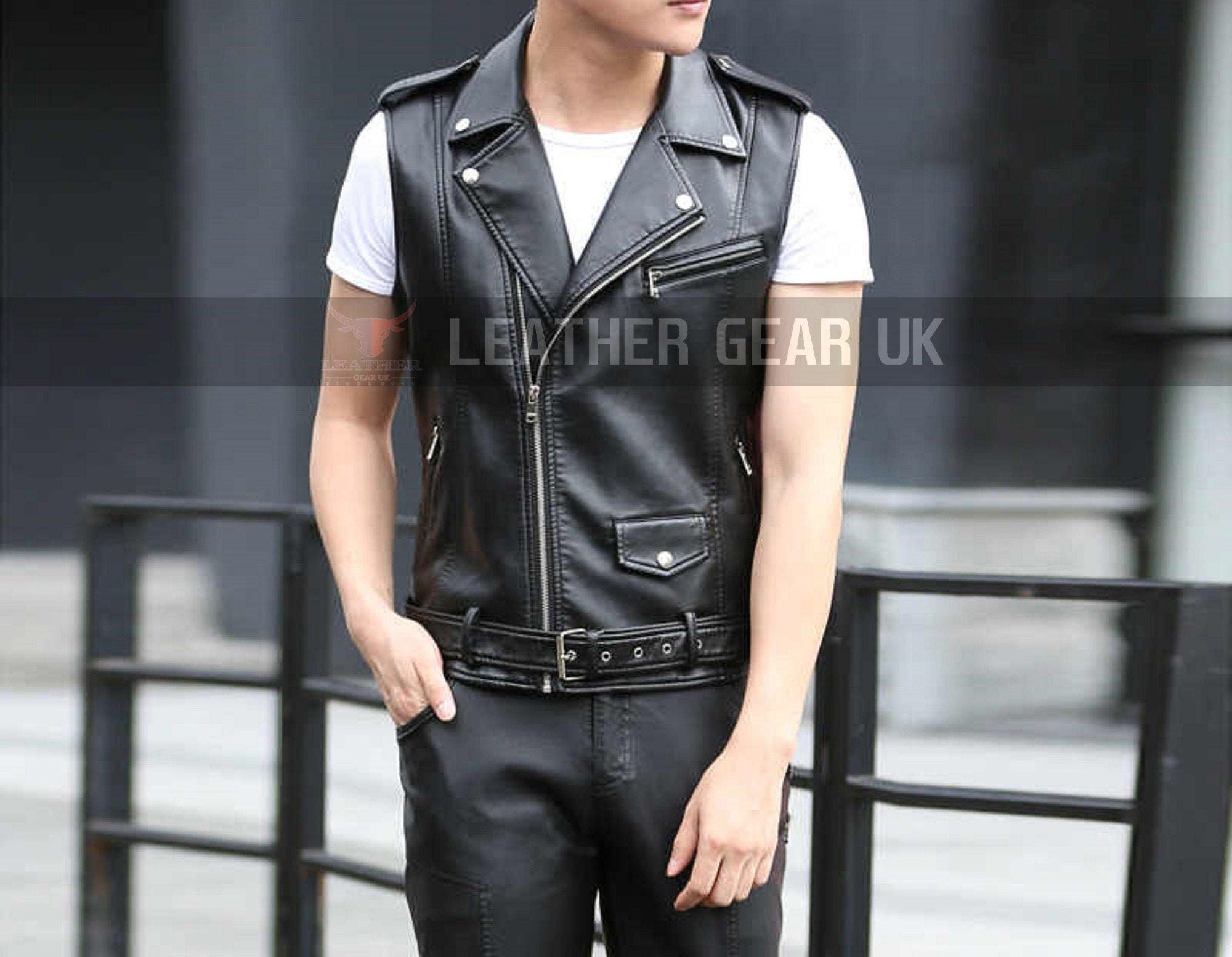 Mens leather vest fashion Clearance