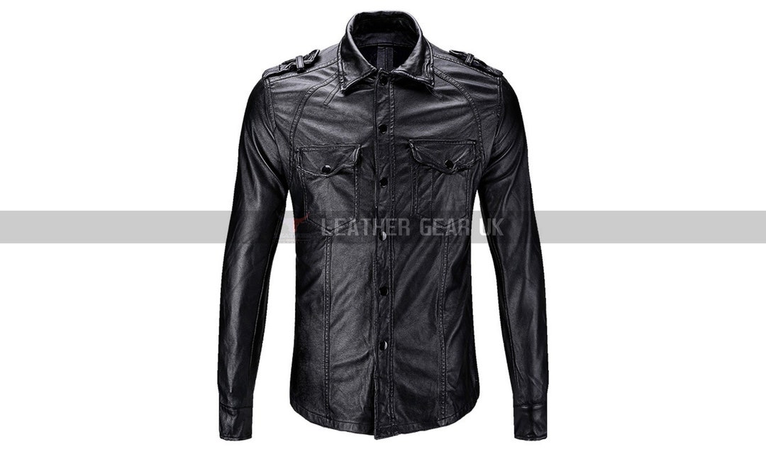 Casual Real Sheep Leather Full Sleeves Police Shirt for Mens main image 1