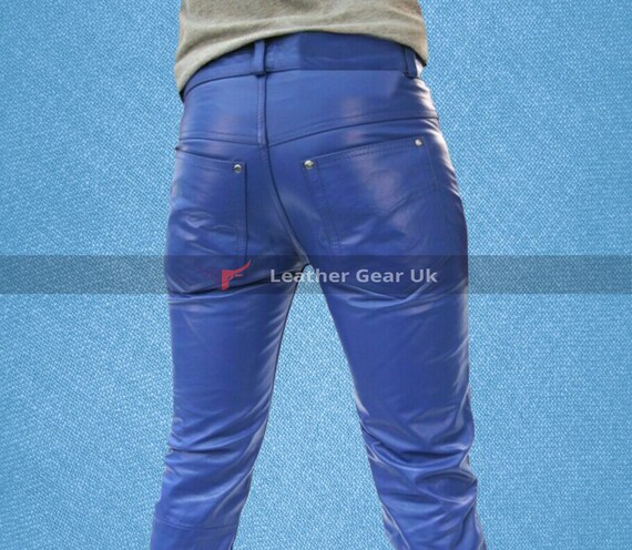 Pantalones ajustados de cuero genuino para hombre, pantalones de