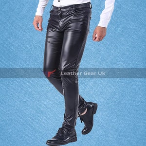 Handgemaakte leren heren slim-fit broek, broek van echt zachte schapenleer, Y2k herenbroek, bikerbroek, cadeau voor mannen