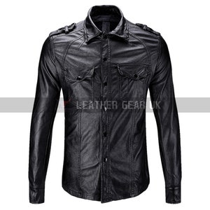 Casual Real Sheep Leather Full Sleeves Police Shirt for Mens